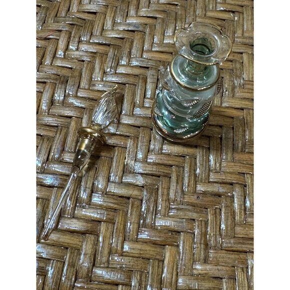 Vintage Egyptian Green Glass Perfume Bottle With Gold Accents & Stopper - Picture 3 of 7